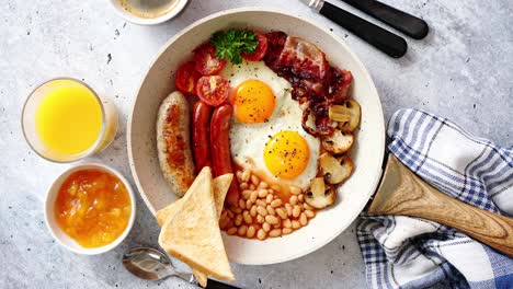 full english breakfast served in a pan