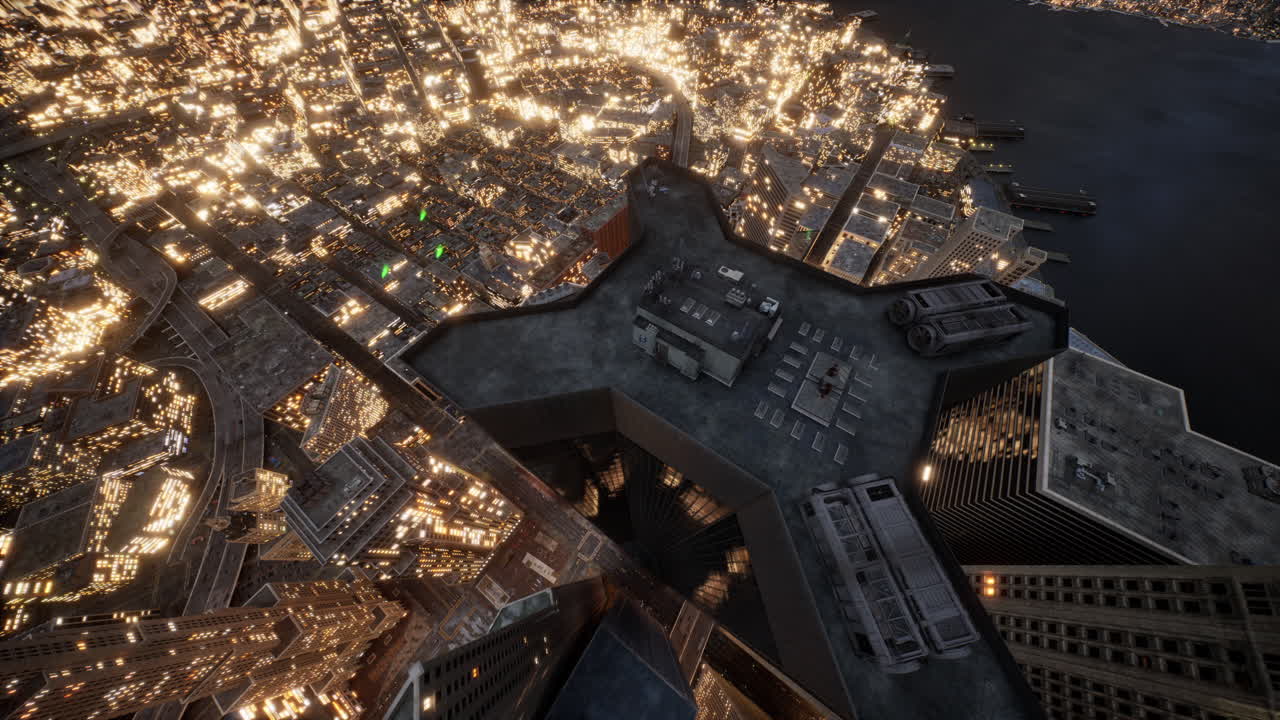 punto de referencia nocturno y vista aérea de la ciudad