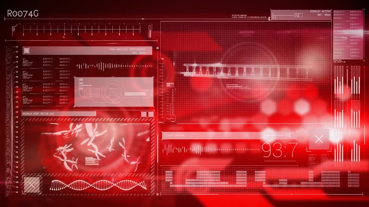 Animation of data processing over red background