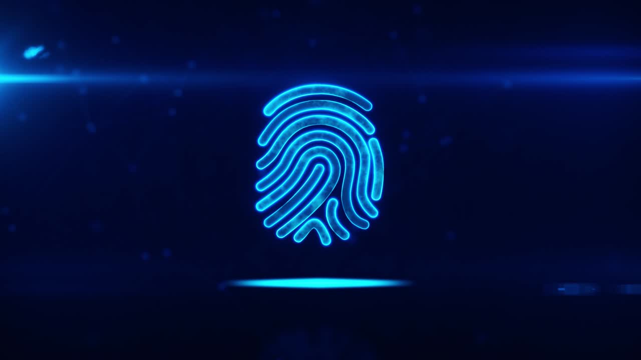 holograma de huella dactilar escaneo sistema de seguridad tecnología de bucle de fondo. identificación de escaneo