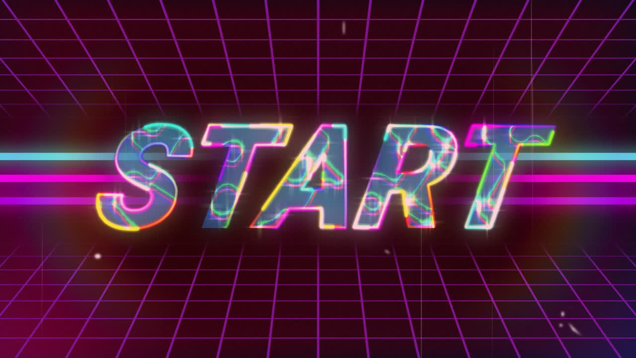 Animation vintage video game screen with word start written