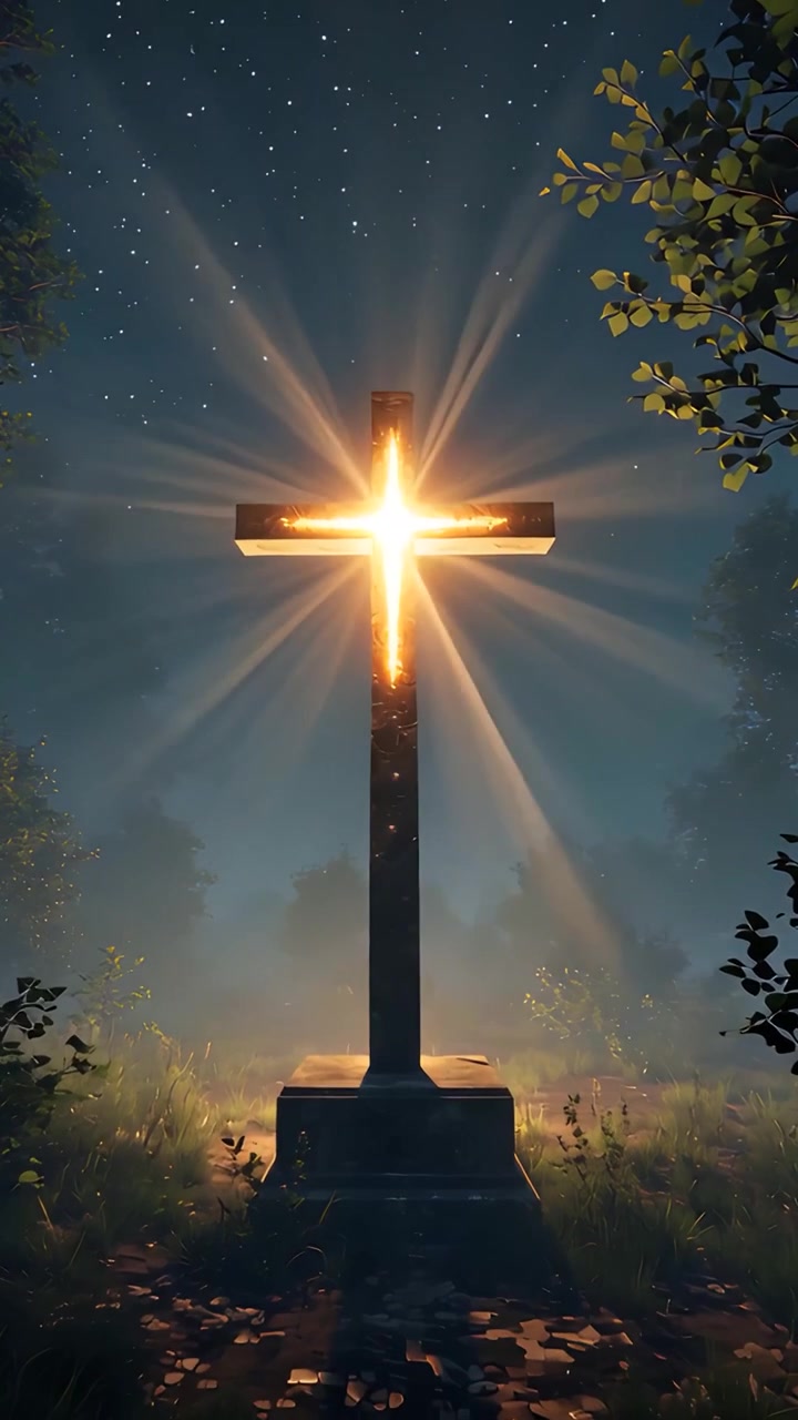 Christian Cross Heavenly Light Worship Background 4K