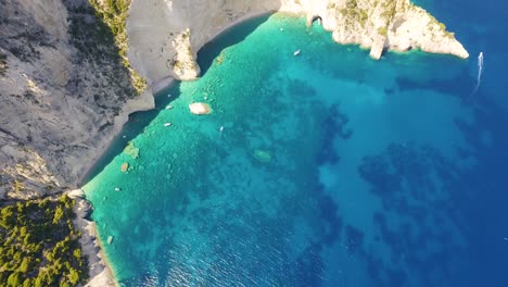 the stunning oasi beach near keri caves in zakynthos, greece with clear turquoise waters, aerial view