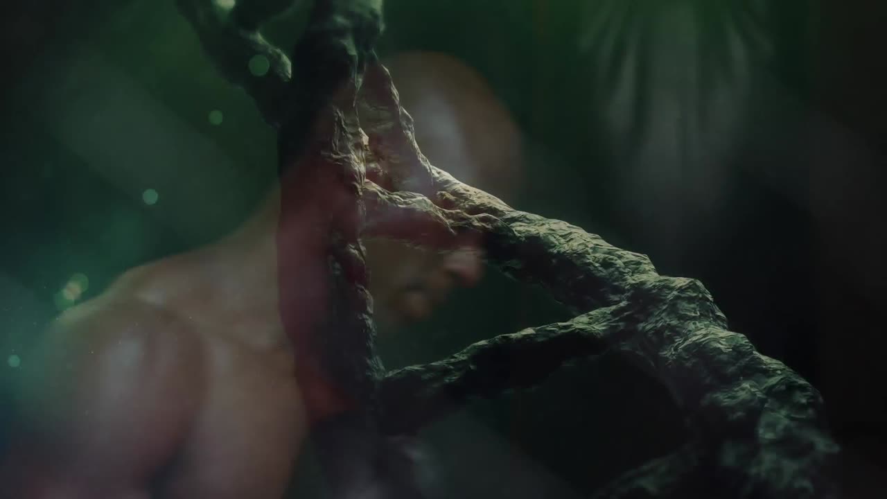 animación de la cadena de adn sobre un boxeador masculino musculoso en el gimnasio