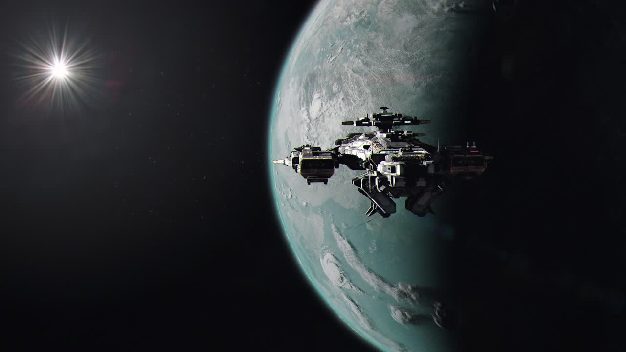 Small Fighter Craft Launching from the Hangar Bay of a Large Futuristic Spaceship