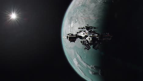small fighter craft launching from the hangar bay of a large futuristic spaceship