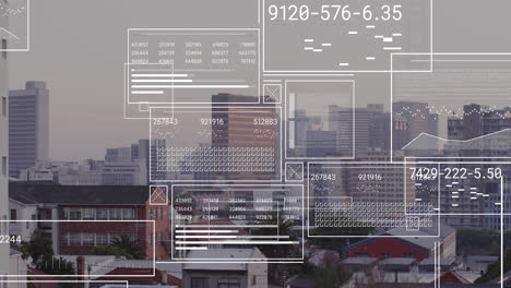 animación del procesamiento de datos financieros sobre el paisaje urbano