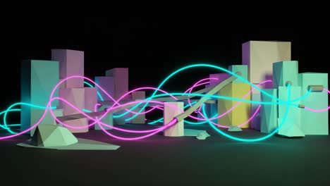 abstract composition of geometric shapes illuminated with vibrant neon lights in a dark environment: a modern visual experience