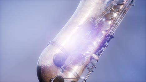 Golden-Tenor-Saxophone-on-blue-background-with-light