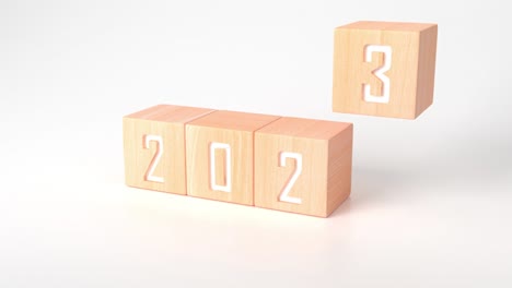 3d rendering of business plan or happy new year in 2023 concept for business strategy and development. minimal wooden cubes green to "2023" text on white background and copy space. banner new plan.