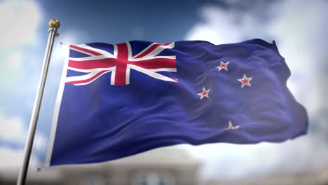 new zealand flag waving slow motion 3d rendering blue sky background - seamless loop 4k