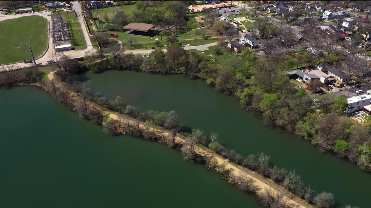 Full view of the walking trail on the lake