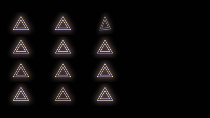 Pulsing gold triangles pattern with neon light in casino style