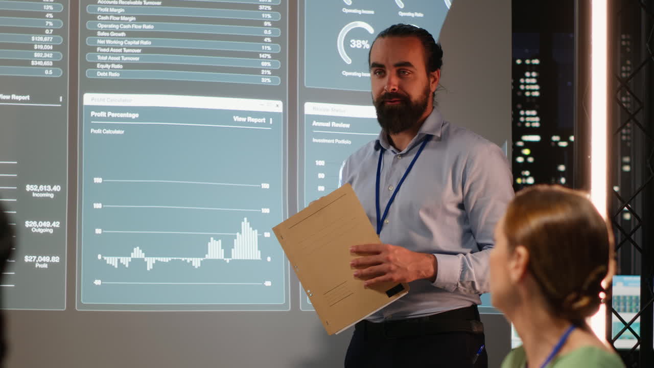 Business people examining organizational performance indicators