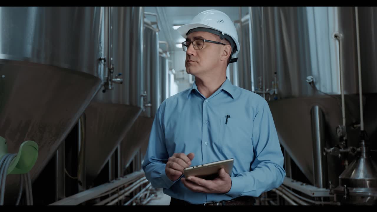 Engineer Inspecting Brewery Equipment