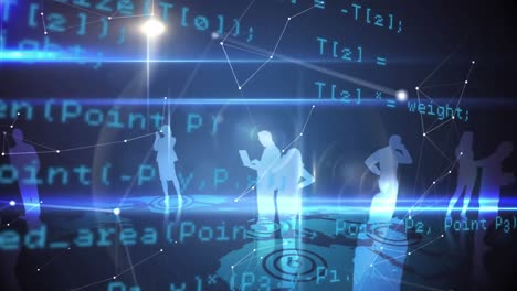 silueta de personas de negocios y códigos de programas