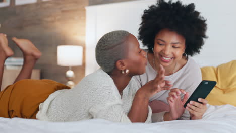 Black-women,-phone-and-bond-while-laughing