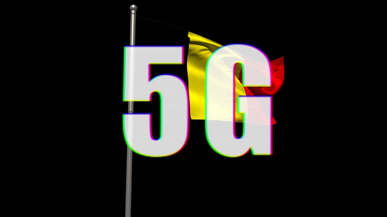 Animazione del testo 5G sulla bandiera del Belgio.