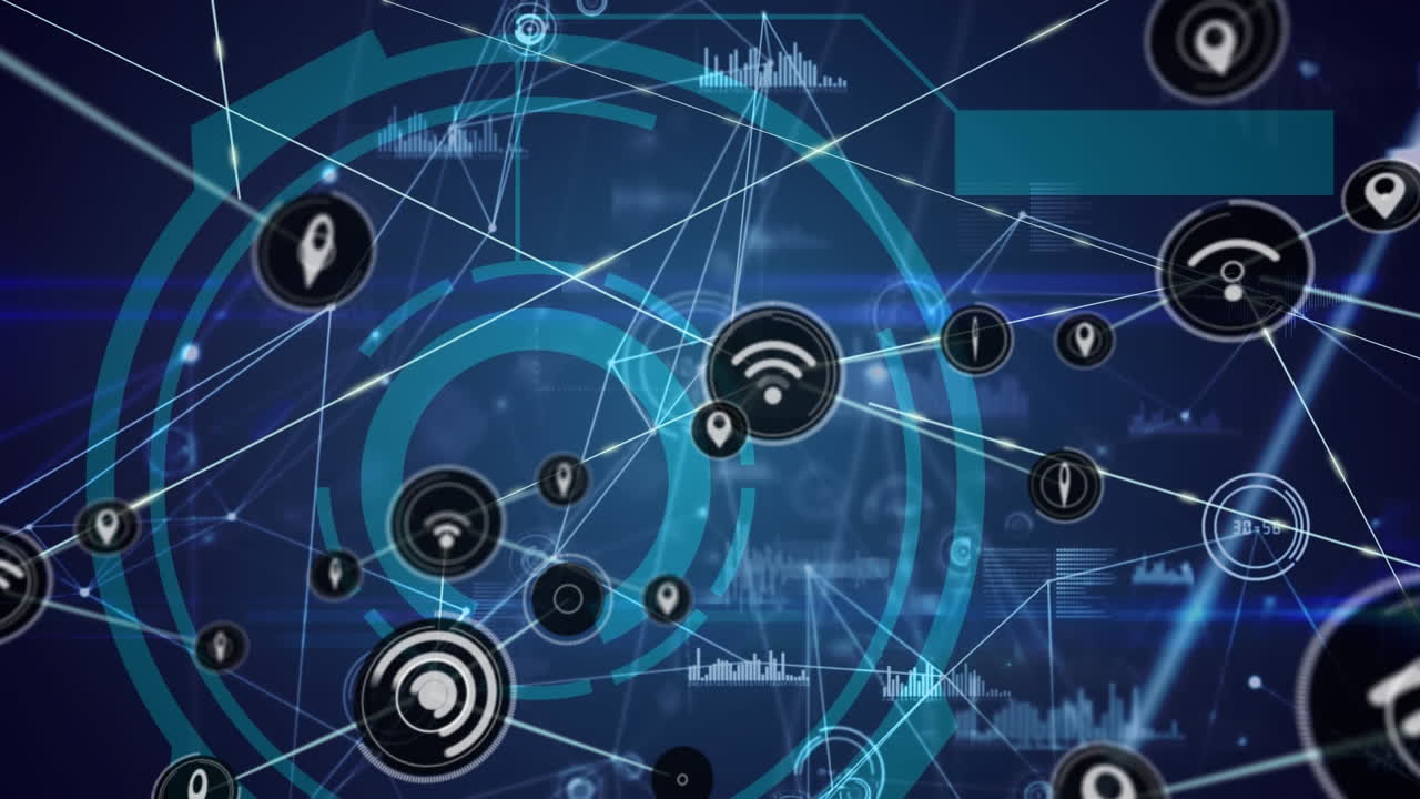 animación de la red de conexiones a través de una pantalla digital con fondo naval