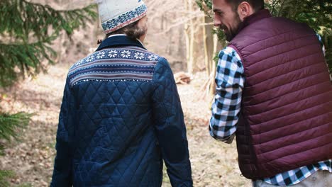 Rear-view-of-men-carrying-the-christmas-tree