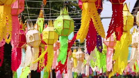 traditional lanterns hanging and moving slightly