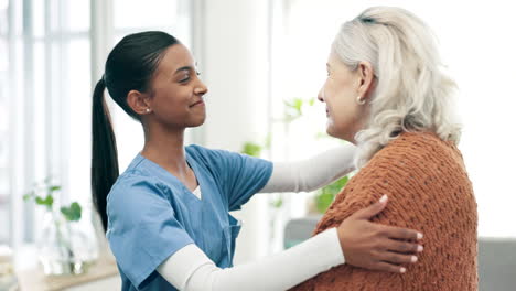 hug, support and nurse with senior woman