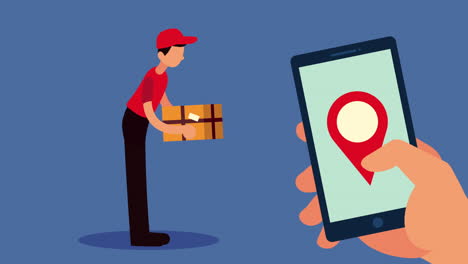 courier lifting box and smartphone delivery service