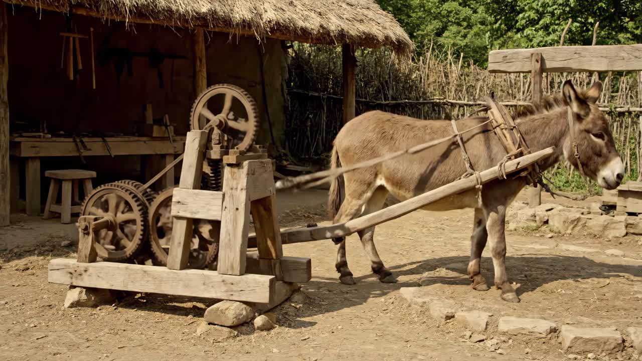 Donkey pulling old water well