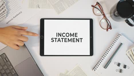 income statement displaying on a tablet screen