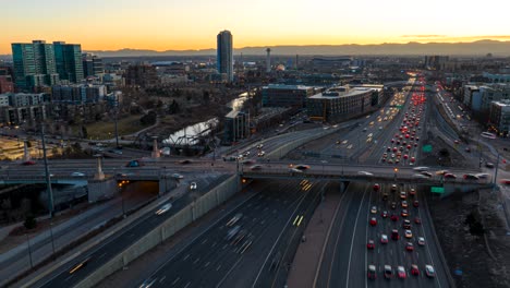 aerial timelapse of traffic in denver, colorado at sunset