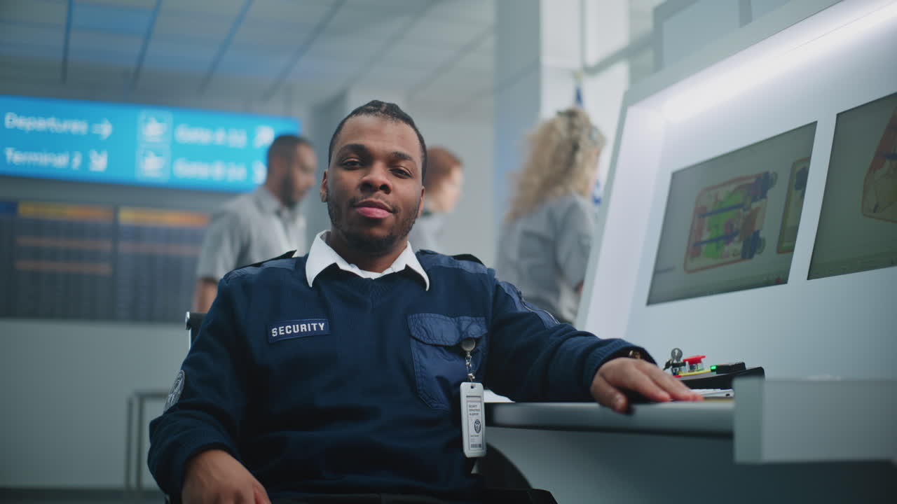 guardia de seguridad del aeropuerto en el trabajo