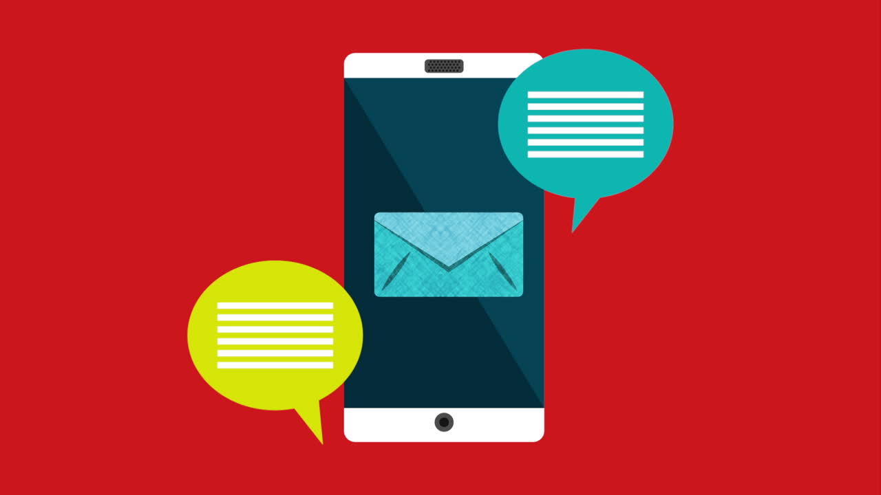 teléfono móvil con íconos de mensajería y correo electrónico