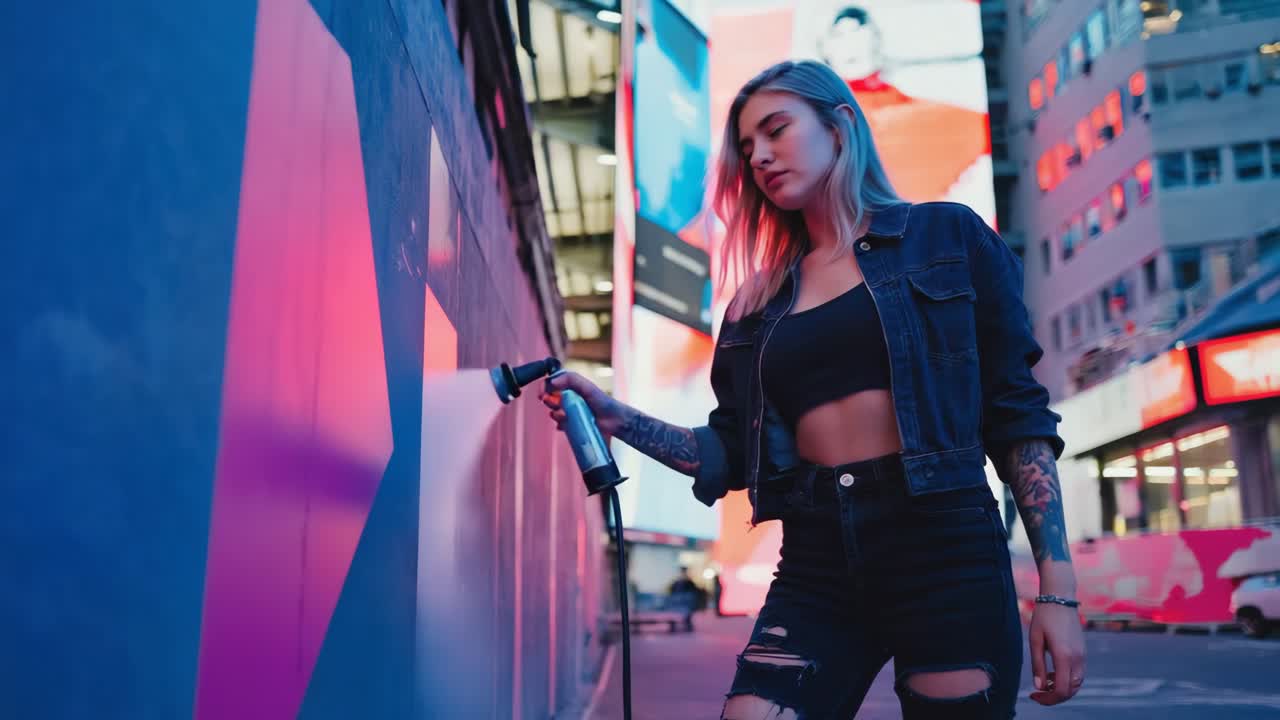 Woman creating street art graffiti