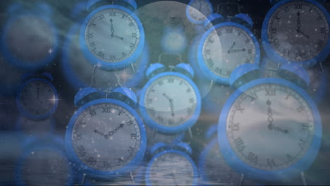 animación del globo y el espacio sobre los relojes que tiquetean