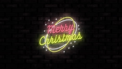 animation of neon merry christmas text and circles on black background