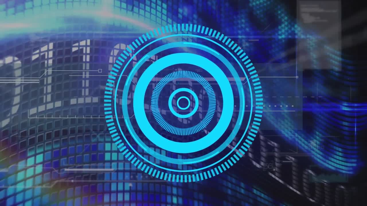 Animation of scope scanning over data processing on black background