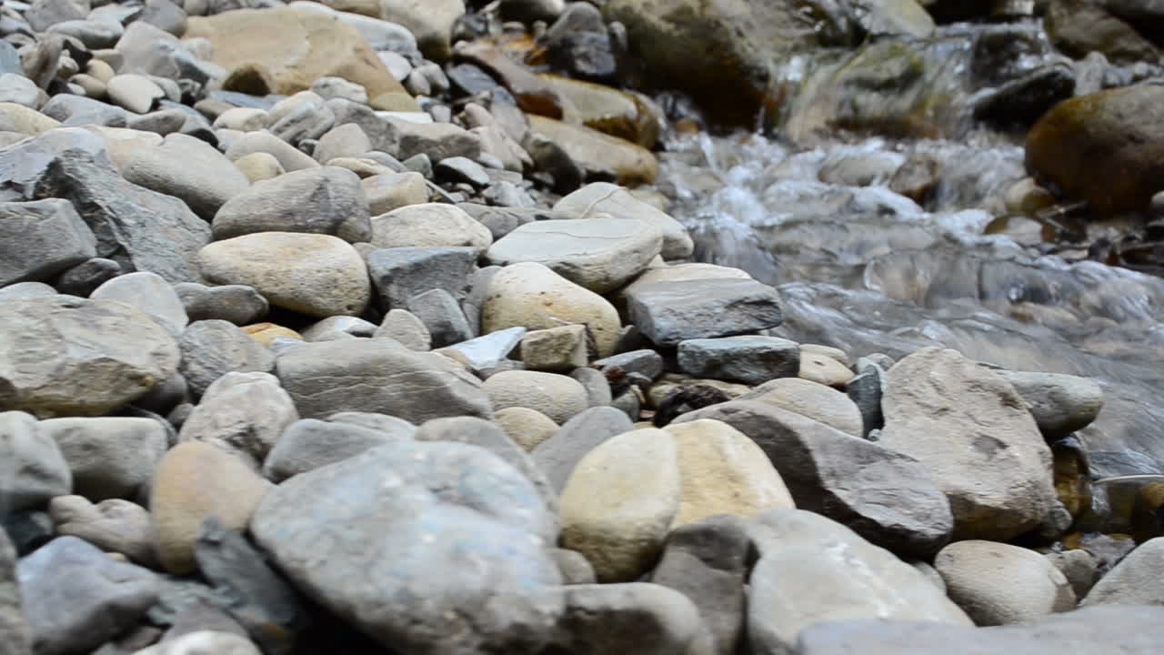 Sassi nel fiume di montagna. Corso d'acqua della montagna.