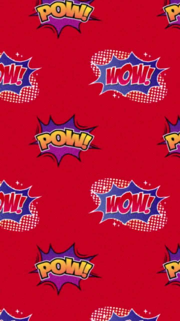 animación de zap y pow texto repetido en fondo rojo