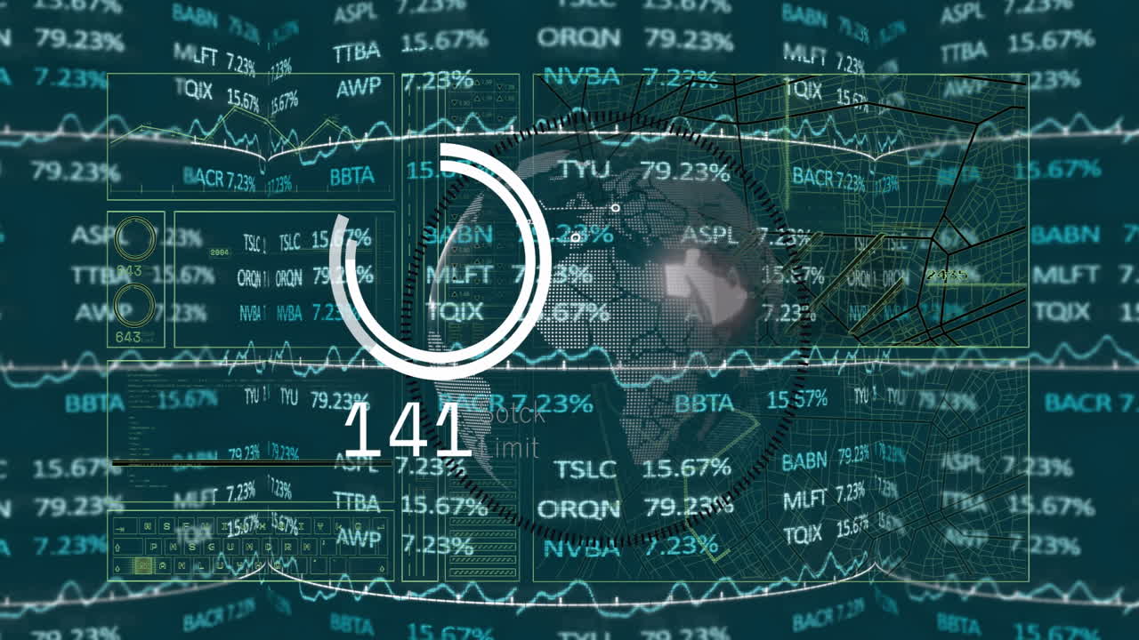 Animating financial data and stock market graphs with fluctuating numbers on screen