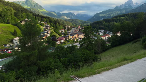 Landscape-view-of-town-Berchtesgaden,-Germany-|-Bavarian-city