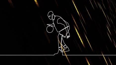 animation of drawing of male basketball player and shapes on black background