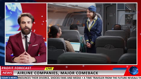 presenter shows news about airlines