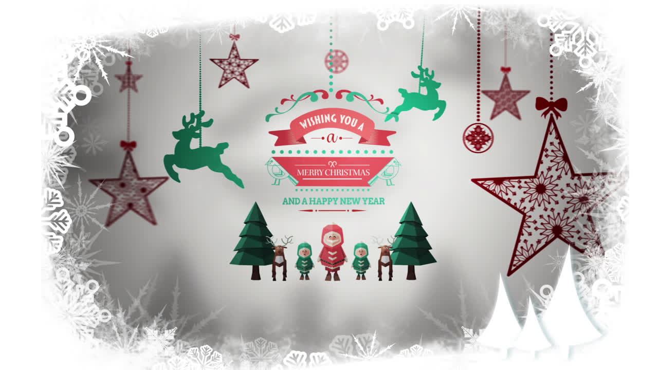 colgando decoraciones y mensajes de navidad retro