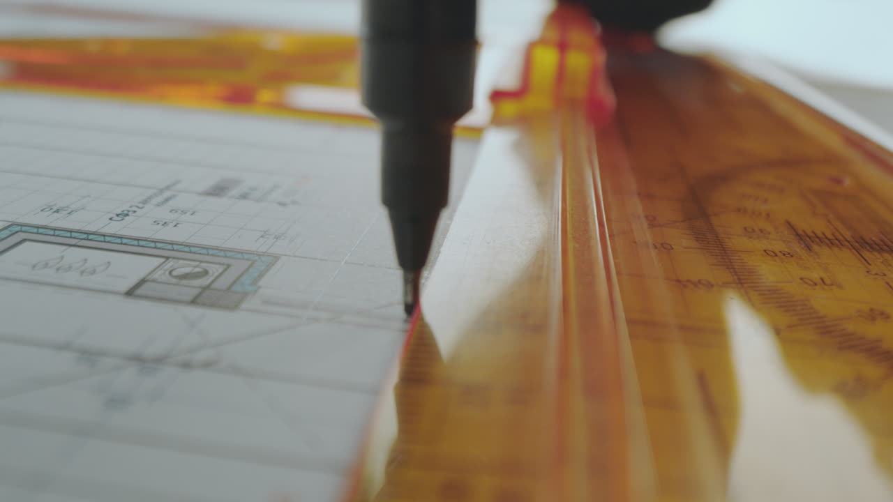 Architectural Drawing with Ruler and Marker
