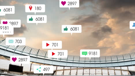 animation of social media icons floating against sports stadium