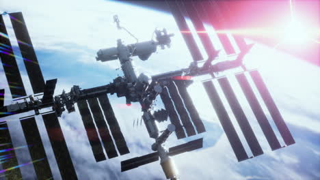 la estación espacial internacional está flotando en órbita sobre el planeta tierra.