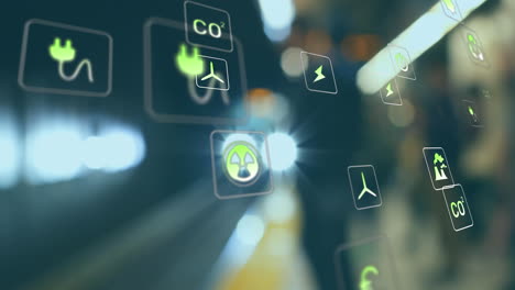 animación de iconos digitales sobre el tren