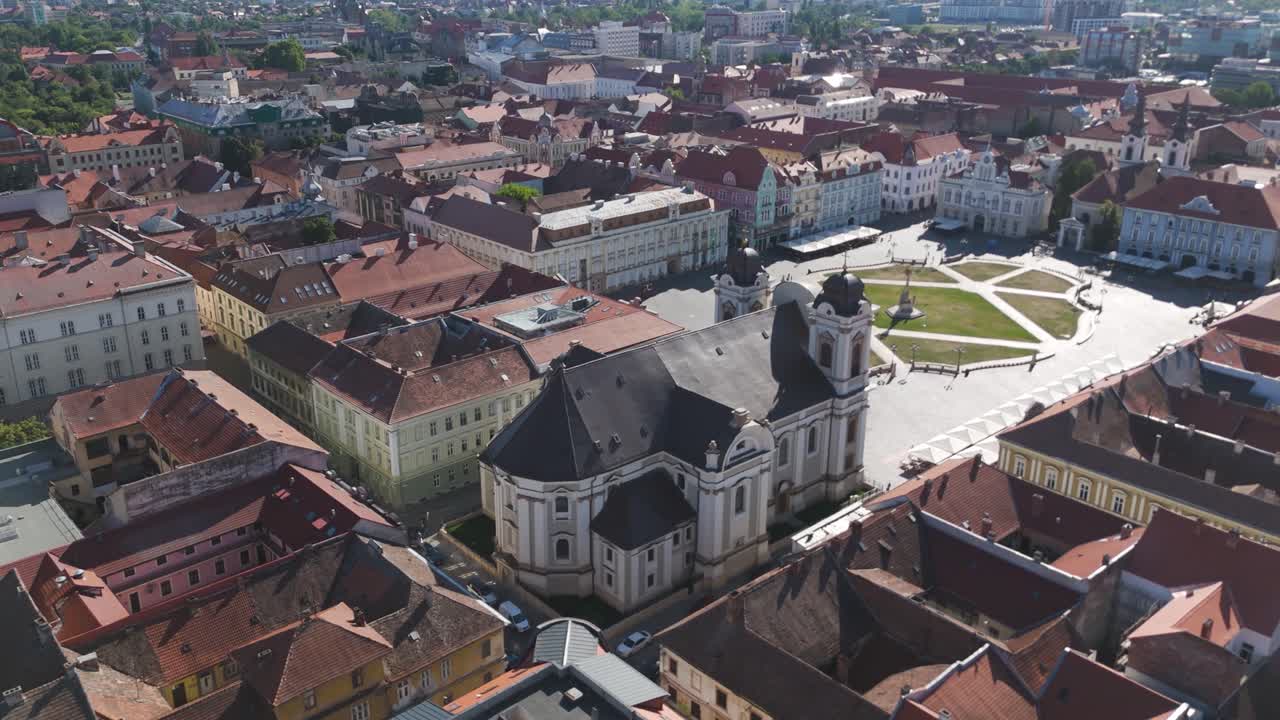 Drone orbiting Saint George’s Cathedral, emphasizing architectural beauty, city context, and landmark features