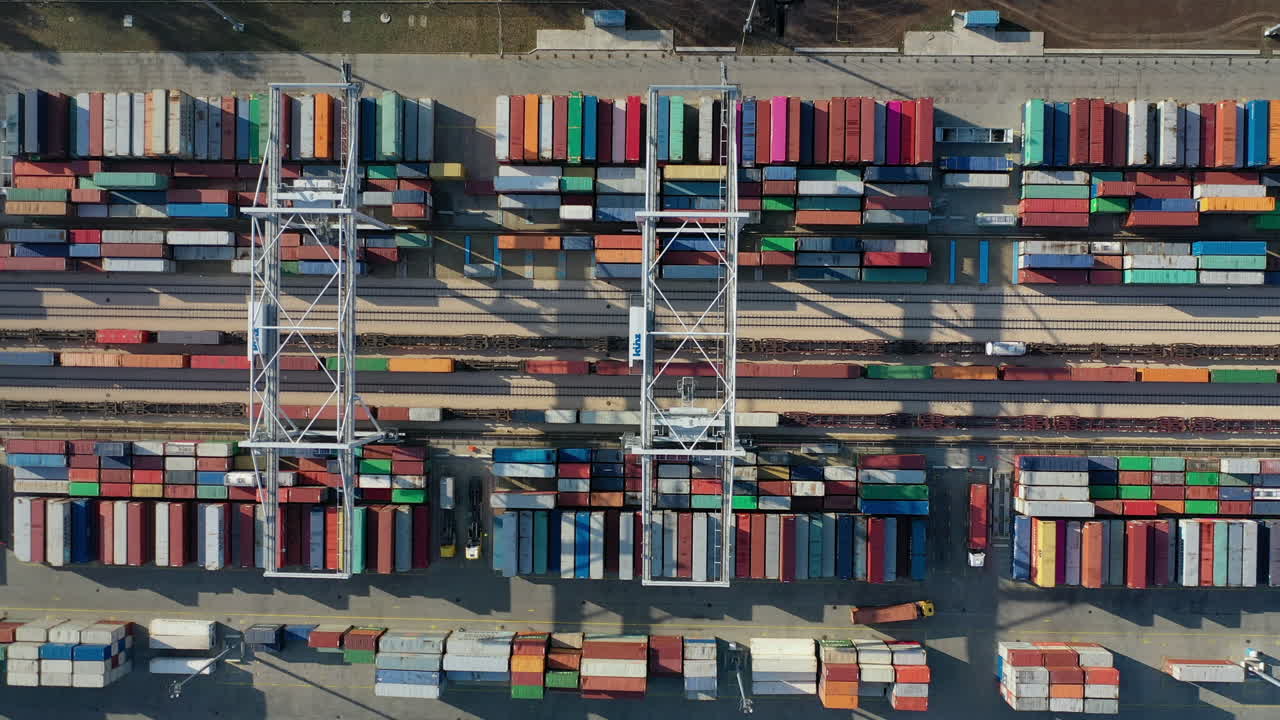 Aerial view of Container port in Budapest city