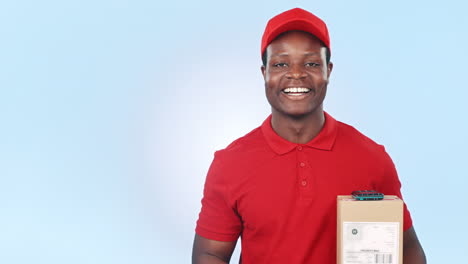 entrega, máquina de pago o hombre negro con caja
